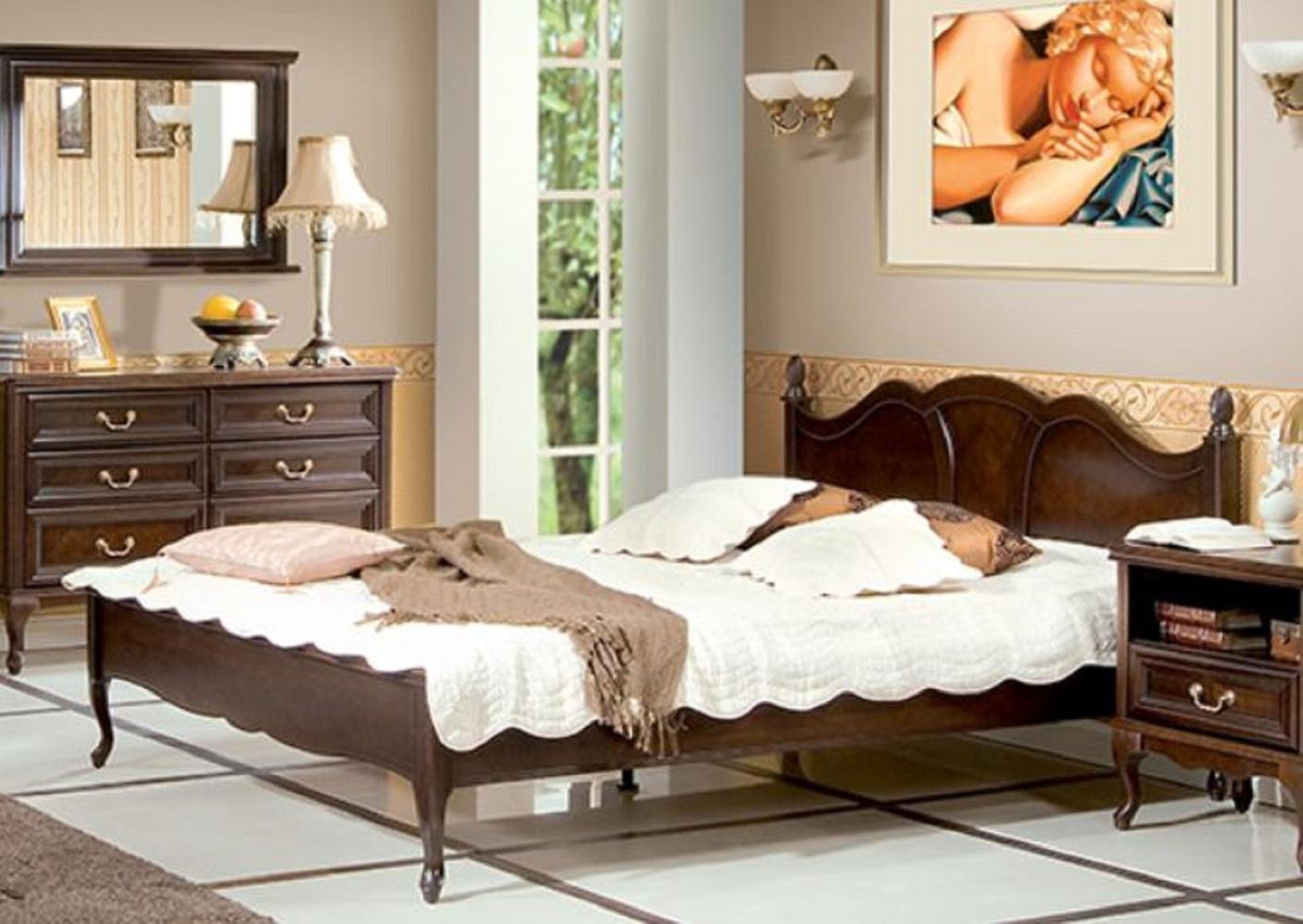 Casa Padrino Luxus Jugendstil Doppelbett Dunkelbraun 194 x 214,2 x H. 107,5 cm - Elegantes Massivholz Bett - Barock & Jugendstil Schlafzimmer Möbel Bild 1