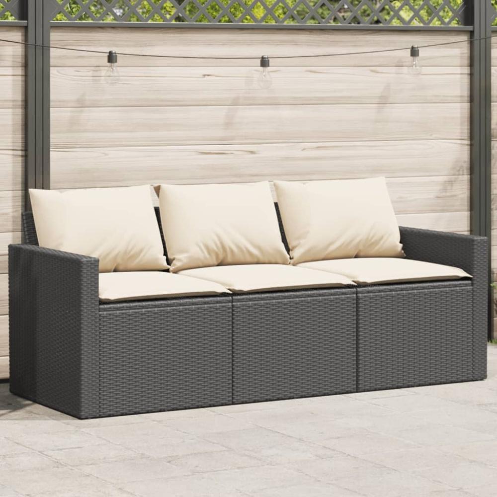 vidaXL Gartensofa mit Kissen 3-Sitzer Schwarz Poly Rattan Bild 1