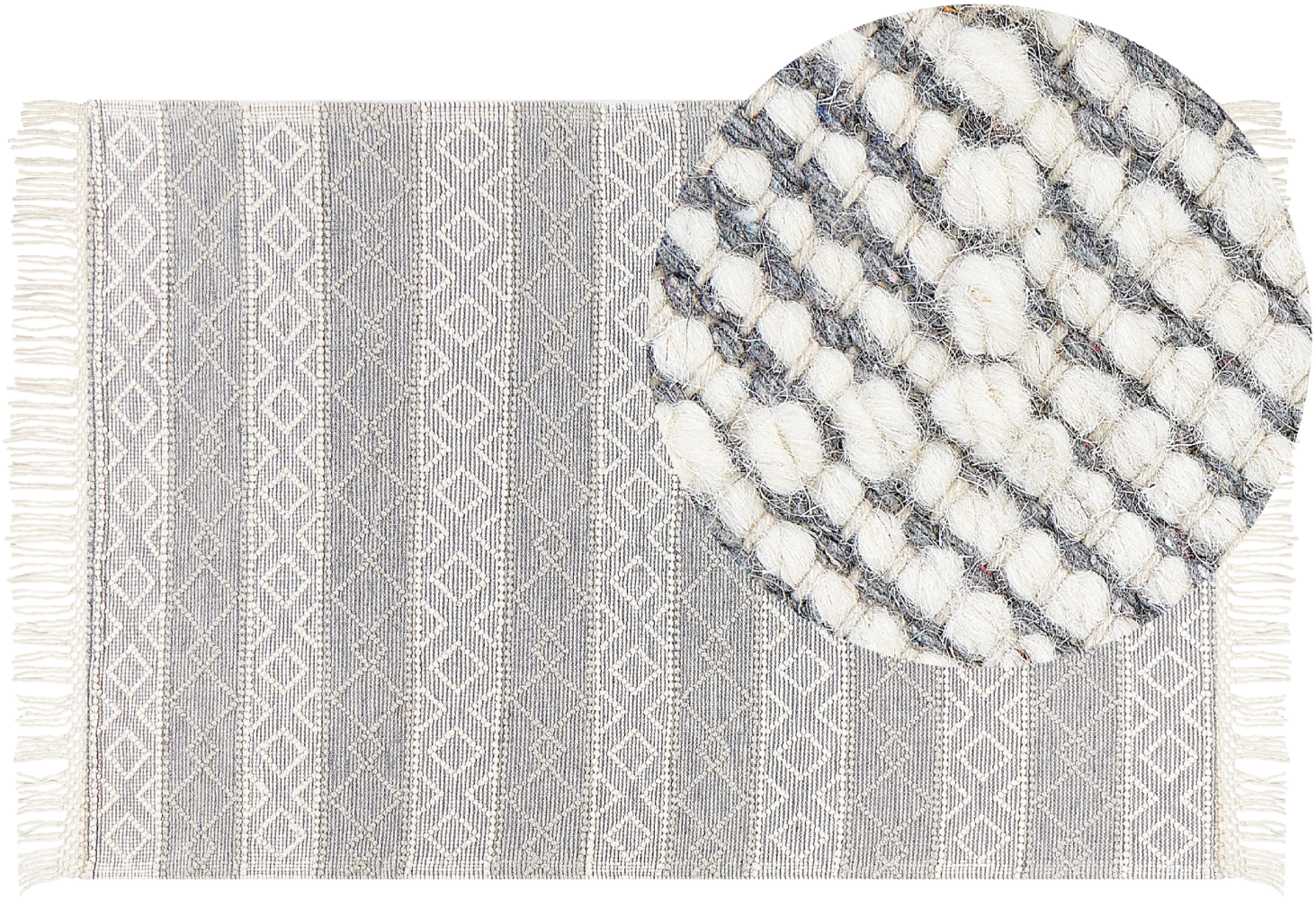 Teppich Wolle grau weiß 160 x 230 cm Fransen Kurzflor TONYA Bild 1
