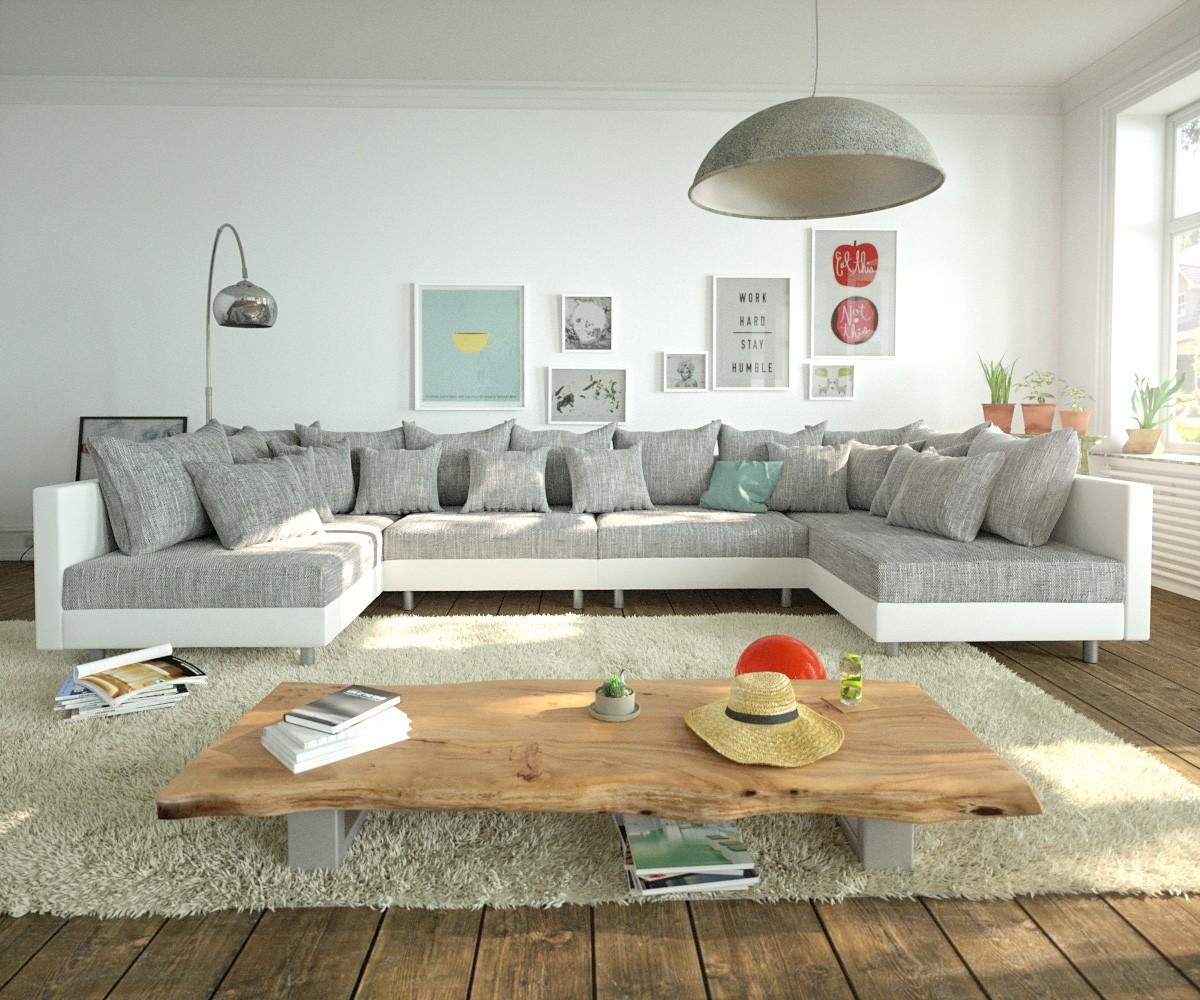 Couch Clovis XL Weiß Hellgrau Wohnlandschaft Modulsofa Bild 1