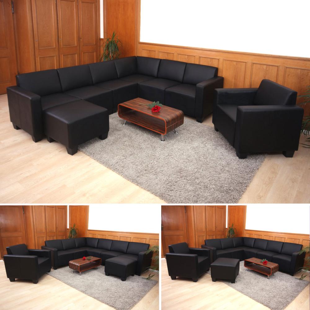 Modular Sofa-System Couch-Garnitur Lyon 6-2, Kunstleder ~ schwarz Bild 1
