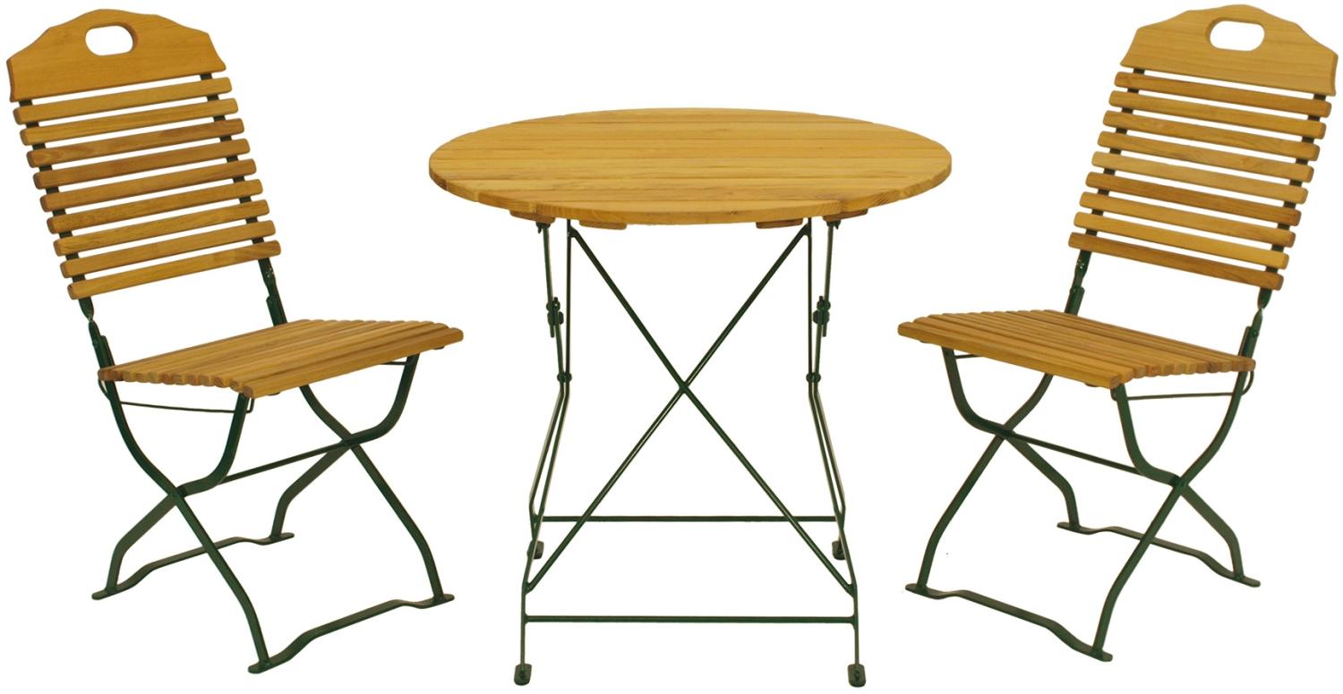 Kurgarten - Garnitur BAD TÖLZ 3-teilig (2x Stuhl, 1x Tisch 77cm rund), Flachstahl grün + Robinie, klappbar Bild 1