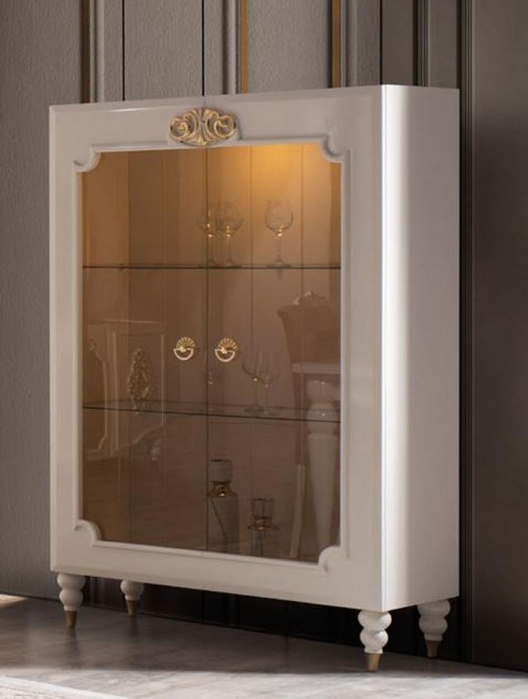 Casa Padrino Luxus Barock Vitrine Weiß / Gold 116 x 45 x H. 170 cm - Beleuchteter Massivholz Vitrinenschrank mit 2 Glastüren - Edle Barock Möbel Bild 1