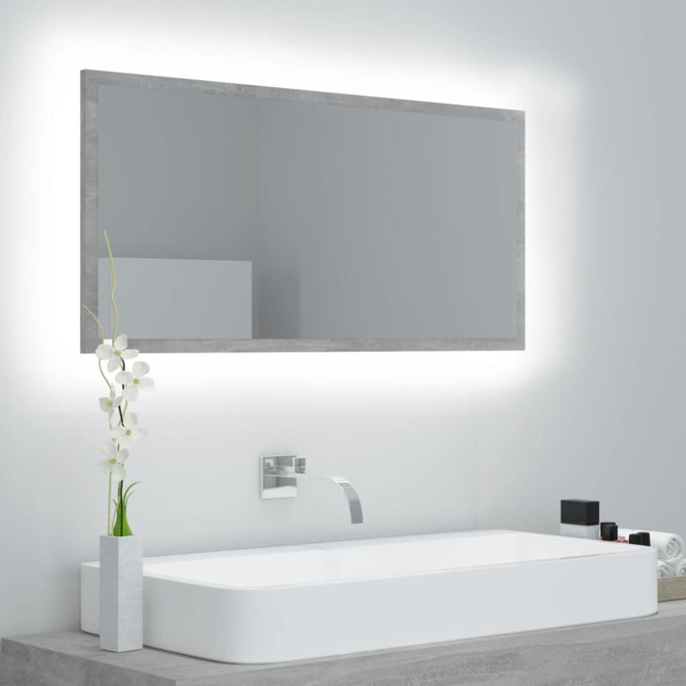 LED-Badspiegel, Spanplatte Betongrau, 90 x 8,5 x 37 cm Bild 1