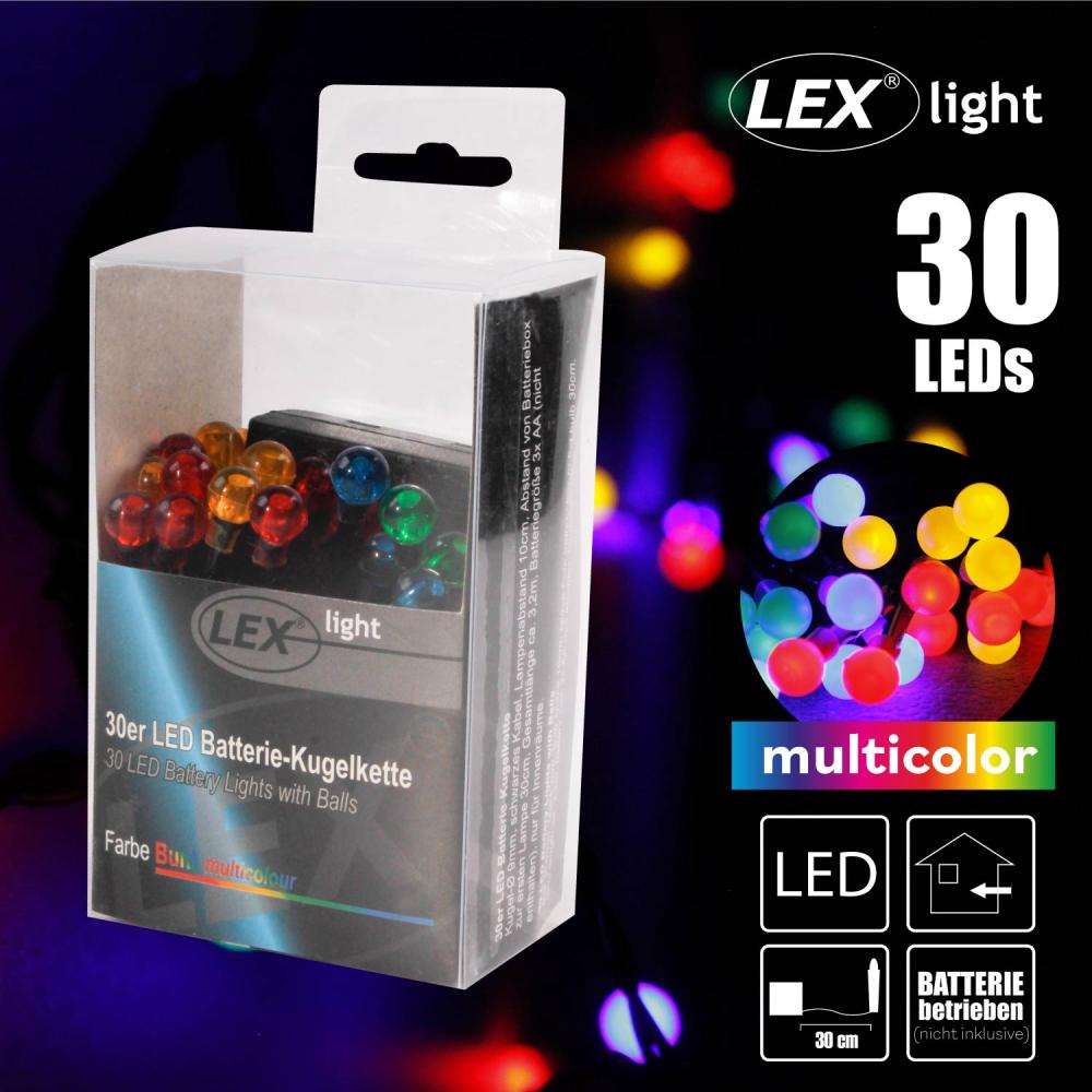 30er LED Batterie Kugelkette Lichterkette bunt Kugeln Batterie Beleuchtung Bild 1