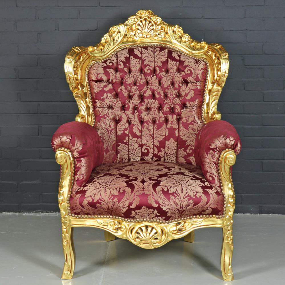 Casa Padrino Barock Sessel "King" Bordeaux Rot Muster / Gold - Antik Stil Möbel Bild 1