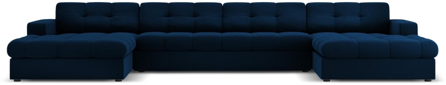 Micadoni 5-Sitzer Samtstoff Panorama Sofa Justin | Bezug Royal Blue | Beinfarbe Black Plastic Bild 1