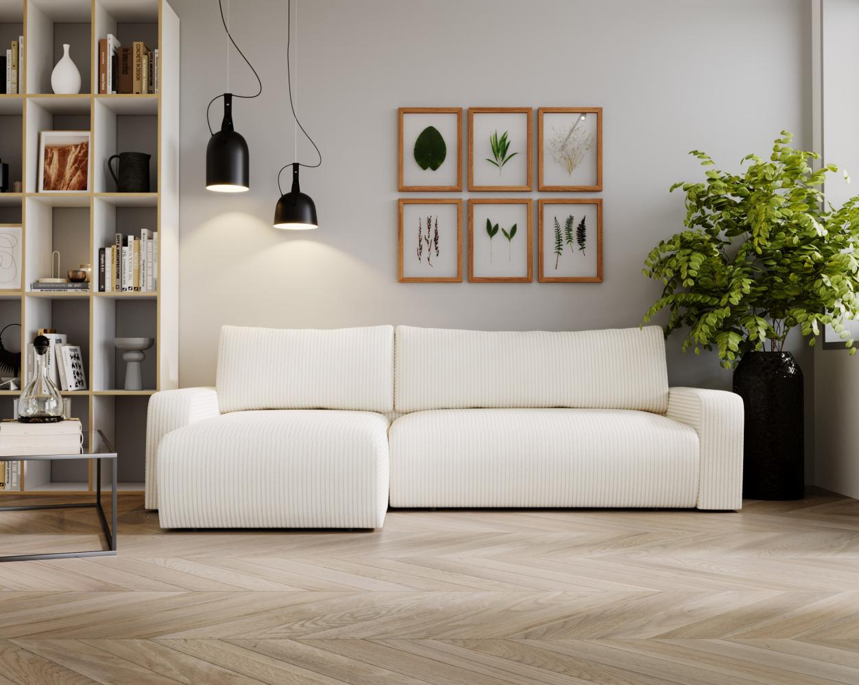 Ecksofa L-form, mit Schlaffunktion und Bettkasten - ARGOS - Creme Cord Bild 1