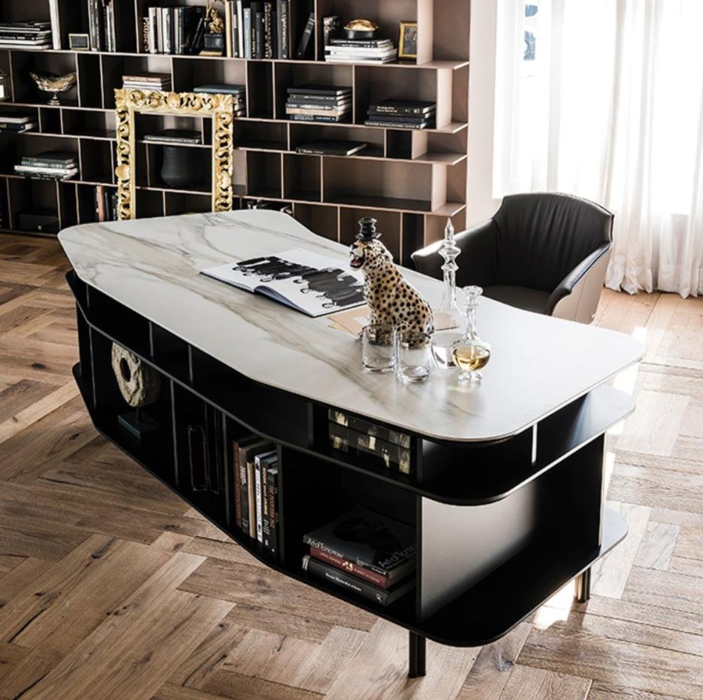 Casa Padrino Luxus Schreibtisch mit Keramikplatte Schwarz / Weiß-Gold 235 x 99 x H. 75 cm - Bürotisch - Computertisch - Luxus Büro Möbel Bild 1