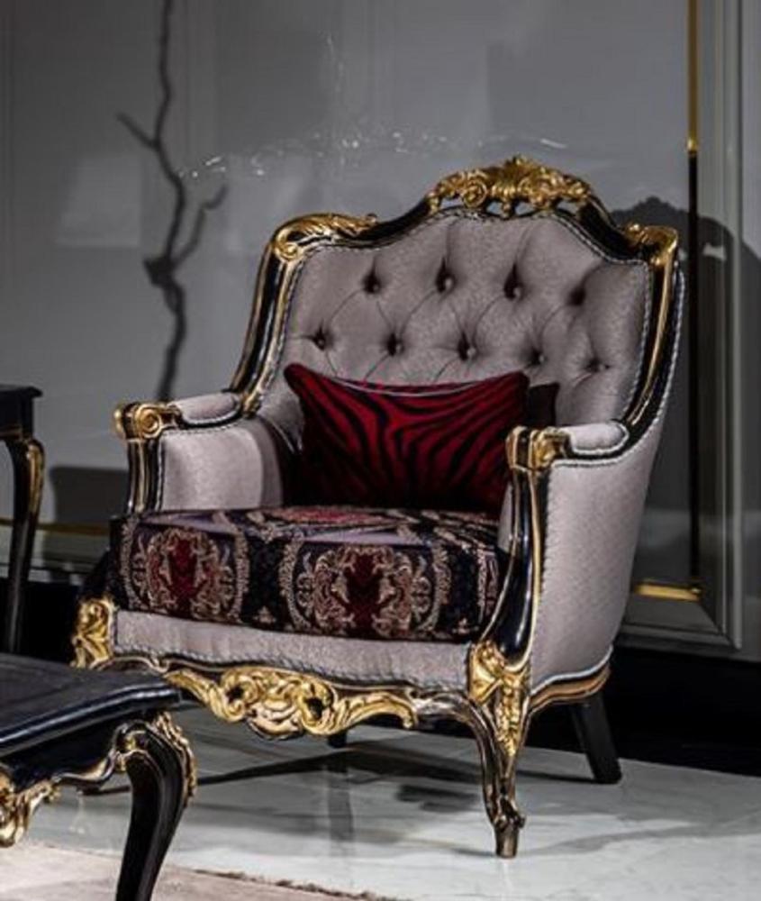 Casa Padrino Luxus Barock Wohnzimmer Sessel Silber / Bordeauxrot / Schwarz / Gold - Handgefertigter Barockstil Sessel mit elegantem Muster - Barock Wohnzimmer Möbel Bild 1