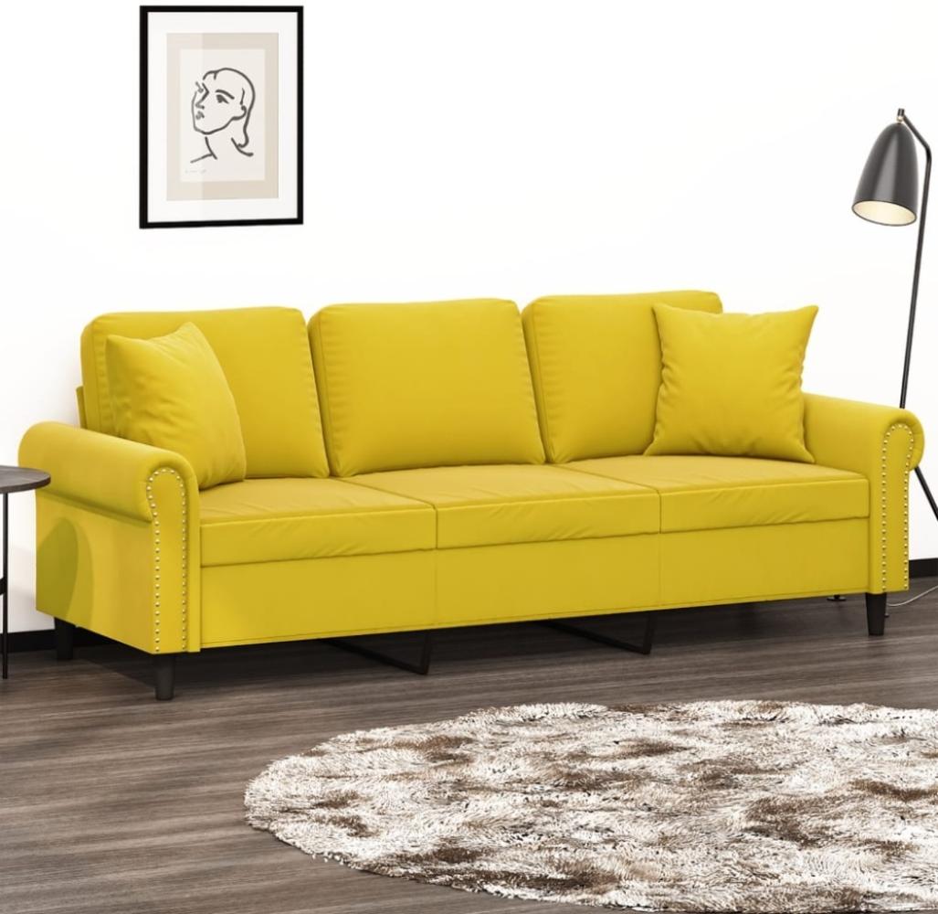 vidaXL 3-Sitzer-Sofa mit Zierkissen Gelb 180 cm Samt Bild 1