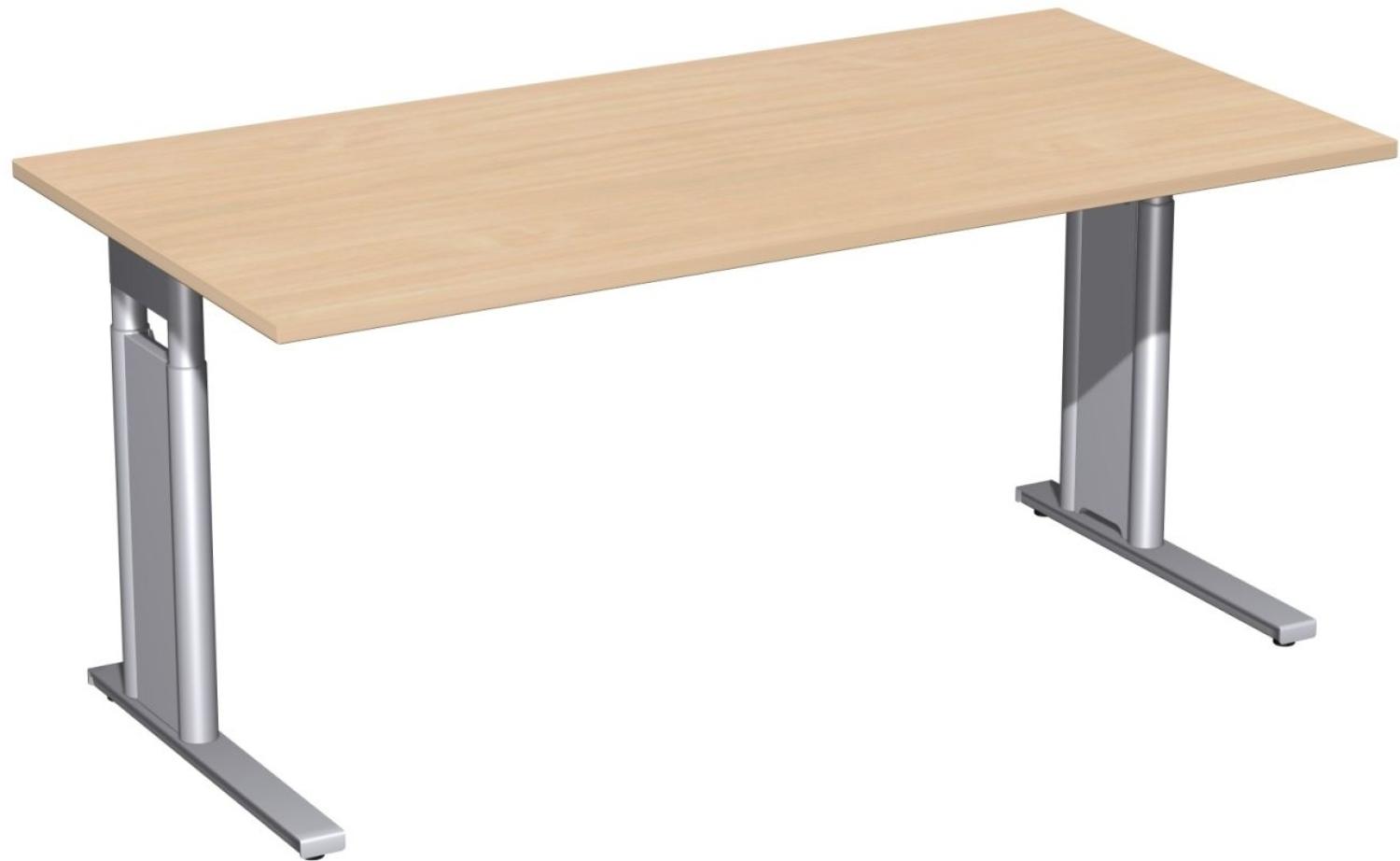 Schreibtisch 'C Fuß Pro' höhenverstellbar, 160x80cm, Buche / Silber Bild 1