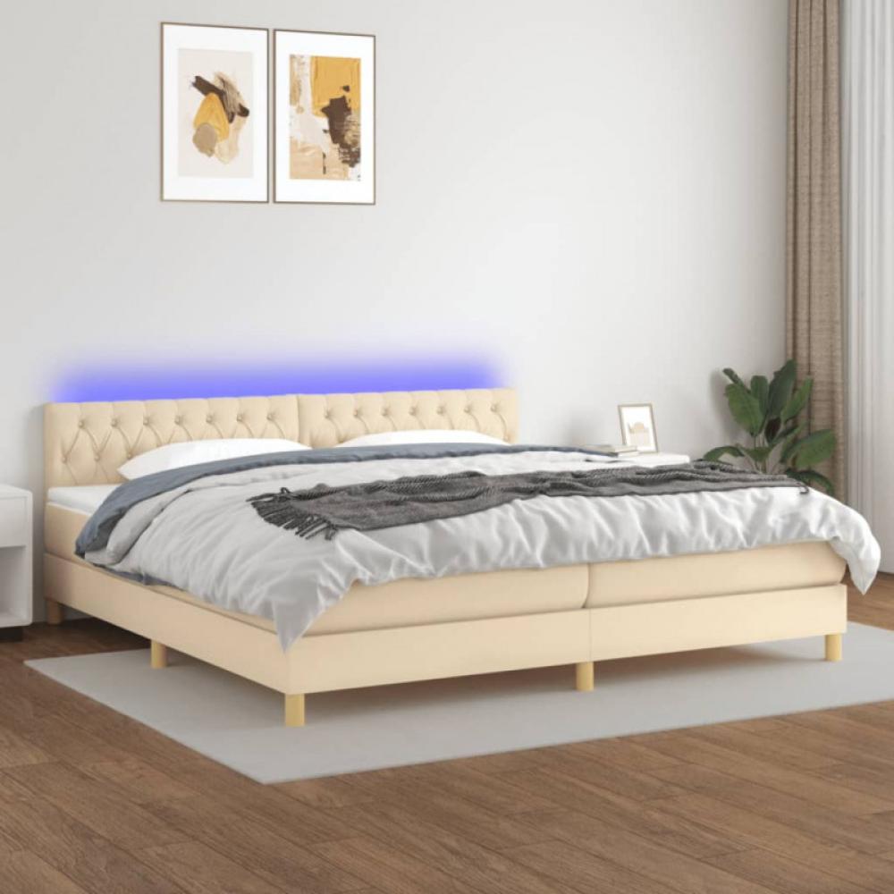 vidaXL Boxspringbett mit Matratze & LED Creme 200x200 cm Stoff, Härtegrad: H2 [3133986] Bild 1