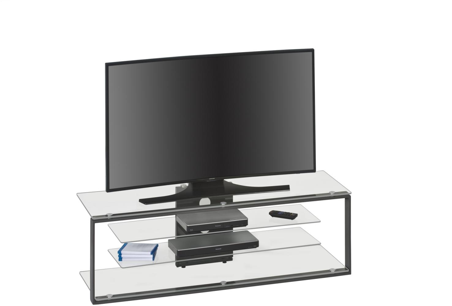 TV-Rack >MEDIA MODELLE GLAS< (BxHxT: 130x42x40 cm) Metall anthrazit - Klarglas Bild 1