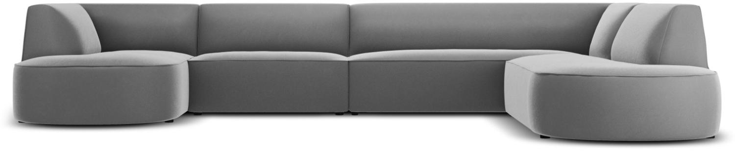 Micadoni 6-Sitzer Samtstoff Panorama Ecke rechts Sofa Ruby | Bezug Grey | Beinfarbe Black Plastic Bild 1