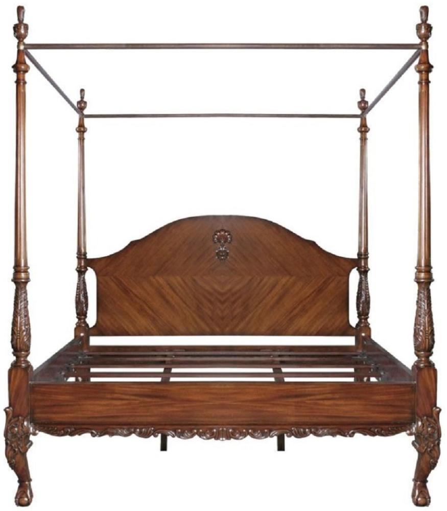 Casa Padrino Luxus Barock Doppelbett Dunkelbraun - Handgefertigtes Massivholz Bett - Schlafzimmer Möbel im Barockstil - Edel & Prunkvoll Bild 1