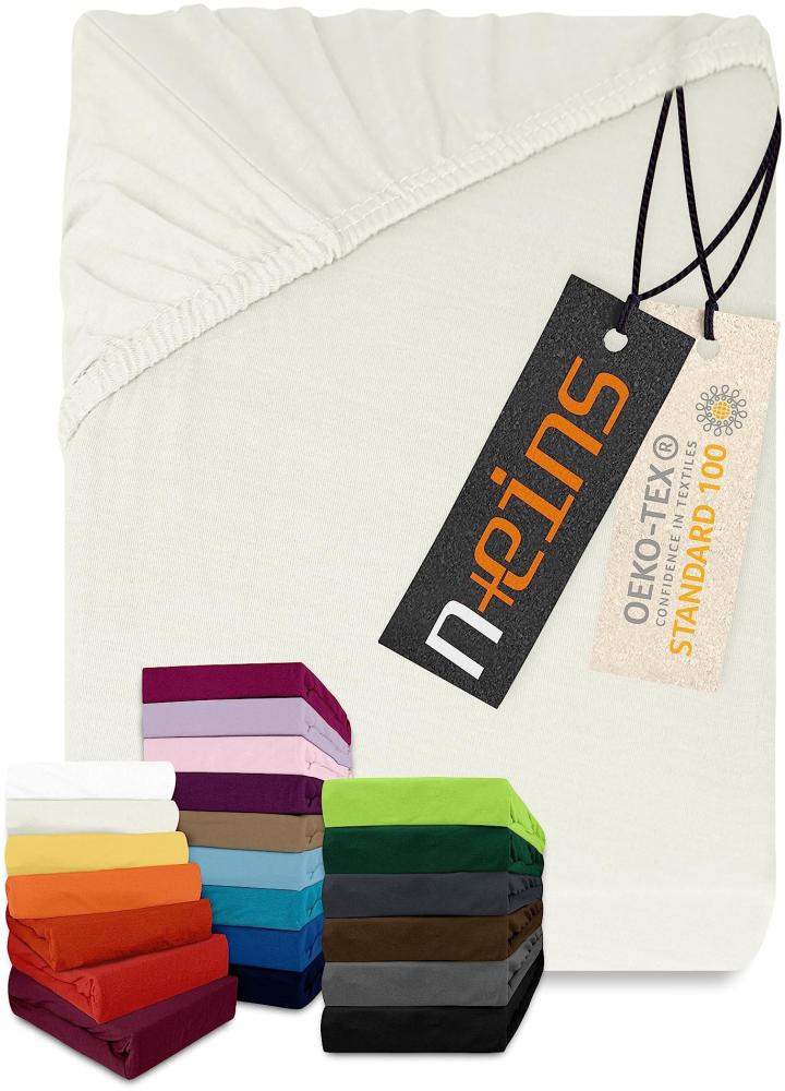 npluseins klassisches Jersey Spannbetttuch - vielen Farben + Größen - 100% Baumwolle 159. 192, 200 x 220 cm, naturweiß Bild 1