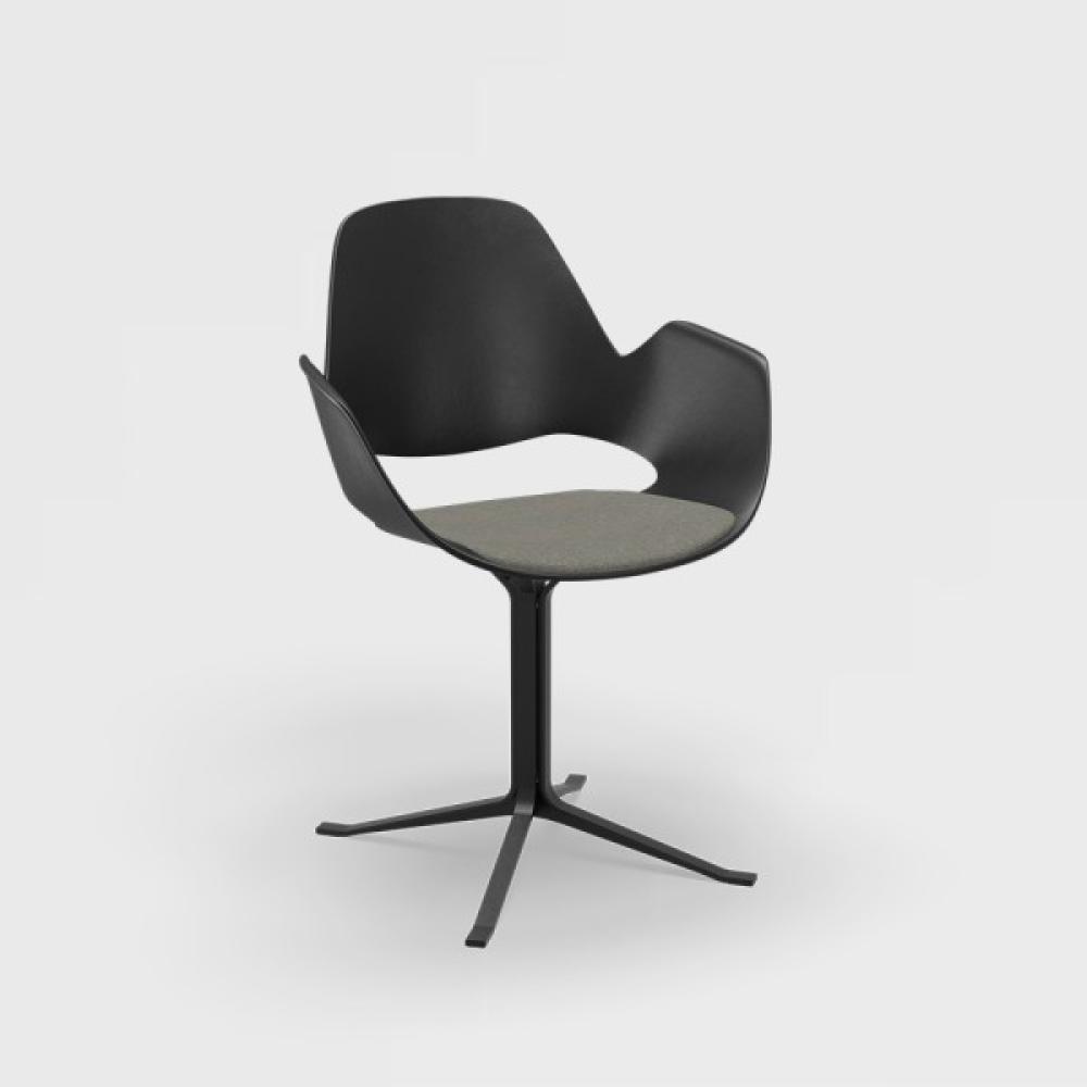 Stuhl mit Armlehne FALK schwarz Kolumne aus Pulverbeschichteter schwarzer Stahl Sitzpolster hellgrau Bild 1