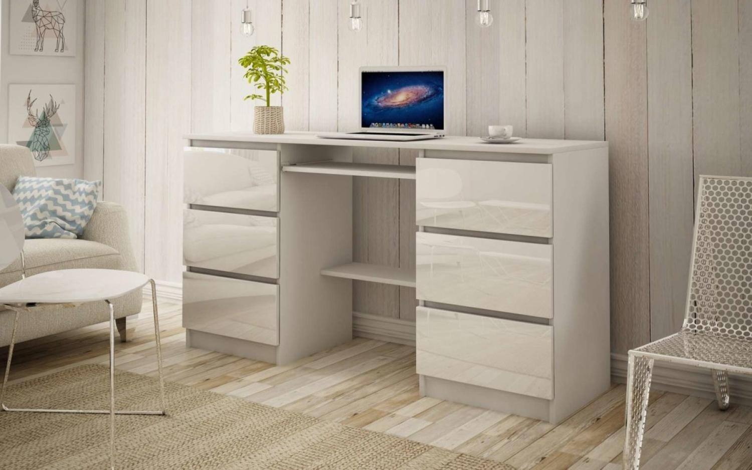 Designer Schreibtisch Lavoro mit Stauraum Weiß Hochglanz Bild 1