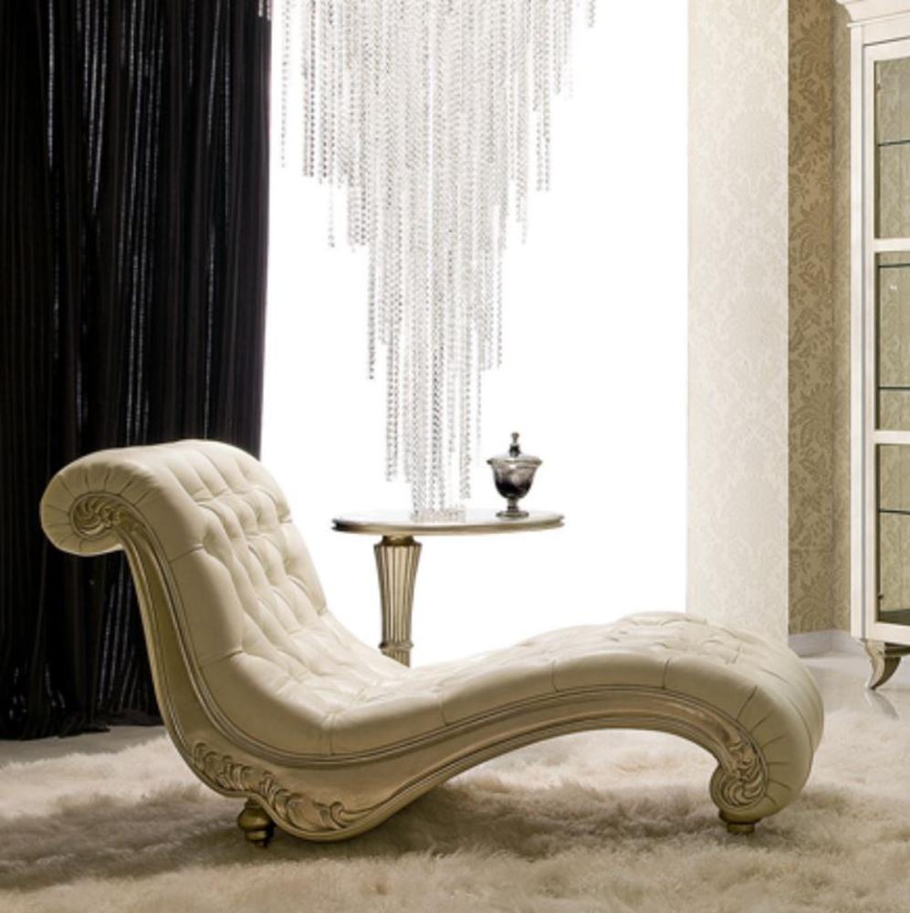 Casa Padrino Luxus Art Deco Liegesessel Beige / Silber 156 x 70 x H. 88 cm - Edle Massivholz Chaiselongue mit Velourstoff - Art Deco Wohnzimmer Möbel Bild 1