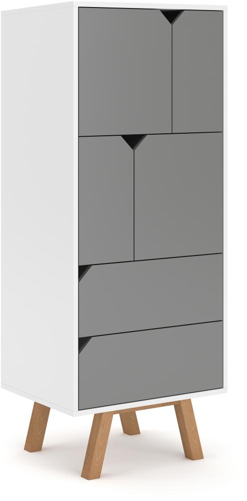 Domando Highboard Treviso M2 Skandinavisch für Wohnzimmer Breite 57cm, mit Buchefüßen, Grifföffnungen, Weiß Matt und Grau Matt Bild 1