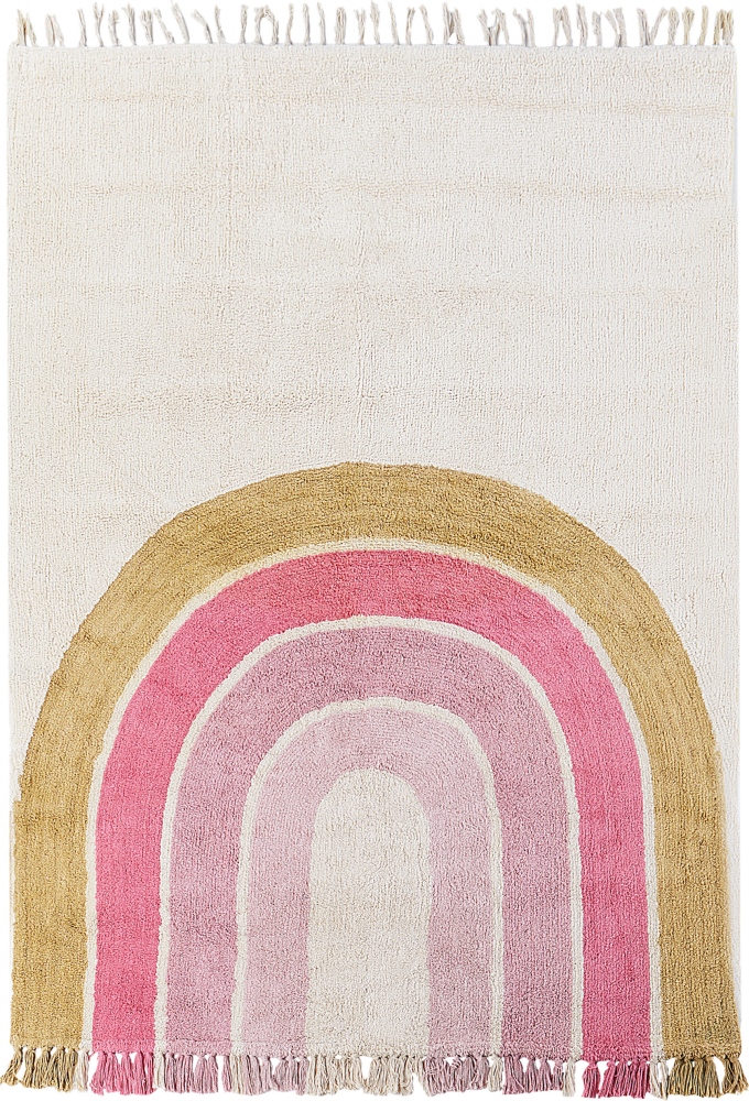 Kinderteppich Baumwolle beige rosa 140 x 200 cm Regenbogenmuster Kurzflor TATARLI Bild 1