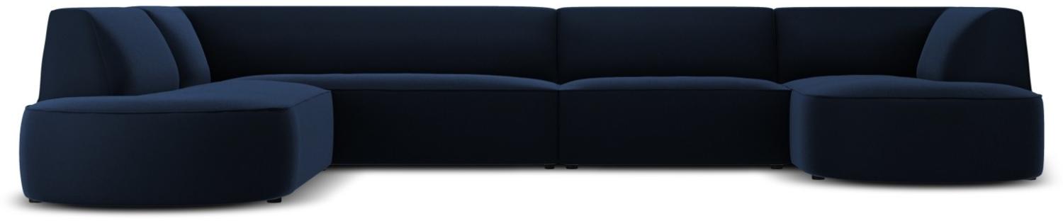 Micadoni 6-Sitzer Samtstoff Panorama Ecke links Sofa Ruby | Bezug Royal Blue | Beinfarbe Black Plastic Bild 1