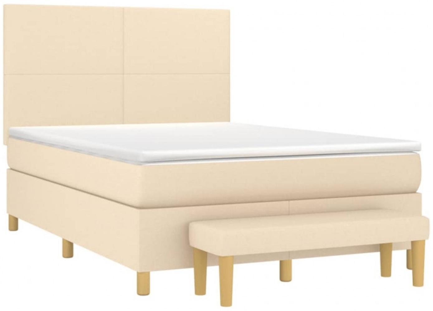 vidaXL Boxspringbett mit Matratze Creme 140x190 cm Stoff Bild 1