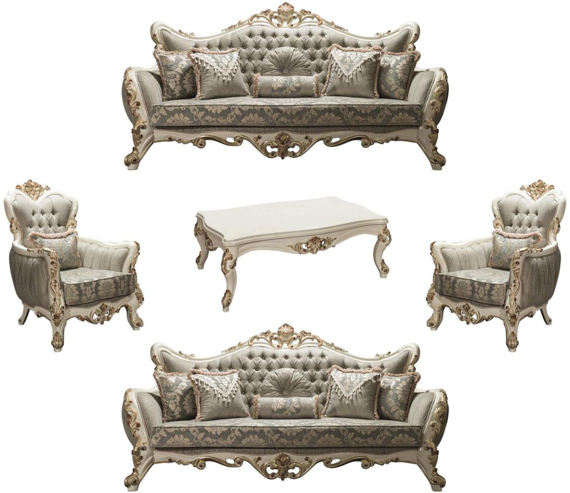 Casa Padrino Luxus Barock Wohnzimmer Set Grau / Weiß / Gold - 2 Sofas & 2 Sessel & 1 Couchtisch - Barockstil Möbel - Edel & Prunkvoll Bild 1