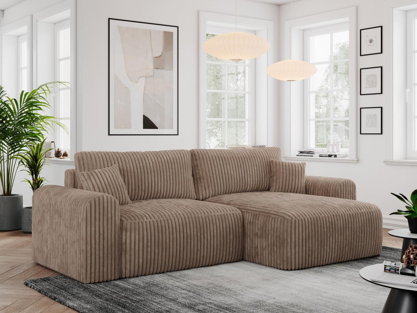 Ecksofa L-form, Couch mit Schlaffunktion und Bettkaste - NELSON - Braun Cord Bild 1