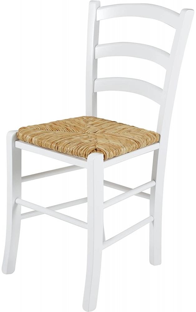 600149 Capri II S Stuhl Esszimmerstuhl Holzstuhl Buche massiv weiss lackiert Binsengeflecht Bild 1