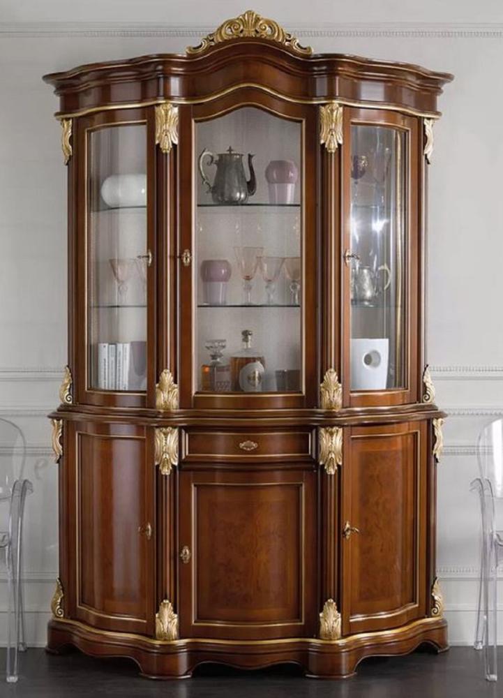 Casa Padrino Luxus Barock Vitrine Braun / Gold - Handgefertigter Vitrinenschrank mit 6 Türen und Schublade - Prunkvolle Barock Möbel - Luxus Qualität - Made in Italy Bild 1