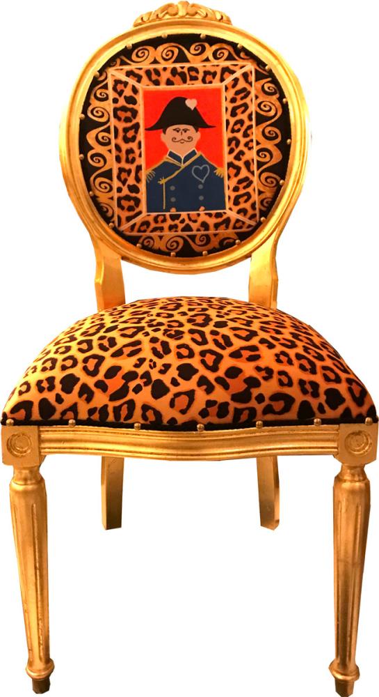 Casa Padrino Barock Medaillon Luxus Esszimmer Stuhl Leopard / Gold Napoleon - Luxs Kollektion Bild 1