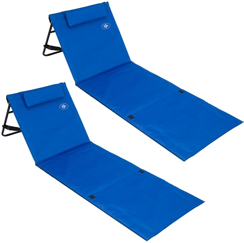 Deuba 2x Strandmatte Gepolstert Kopfkissen Faltbar Verstellbare Rückenlehne Staufach Badematte Isomatte Strandtuch Blau Bild 1