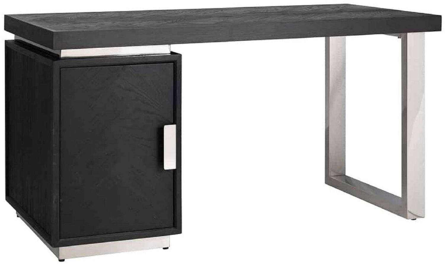 Casa Padrino Luxus Massivholz Schreibtisch Schwarz / Silber 150 x 70 x H. 77 cm - Bürotisch - Computertisch - Luxus Büro Möbel Bild 1