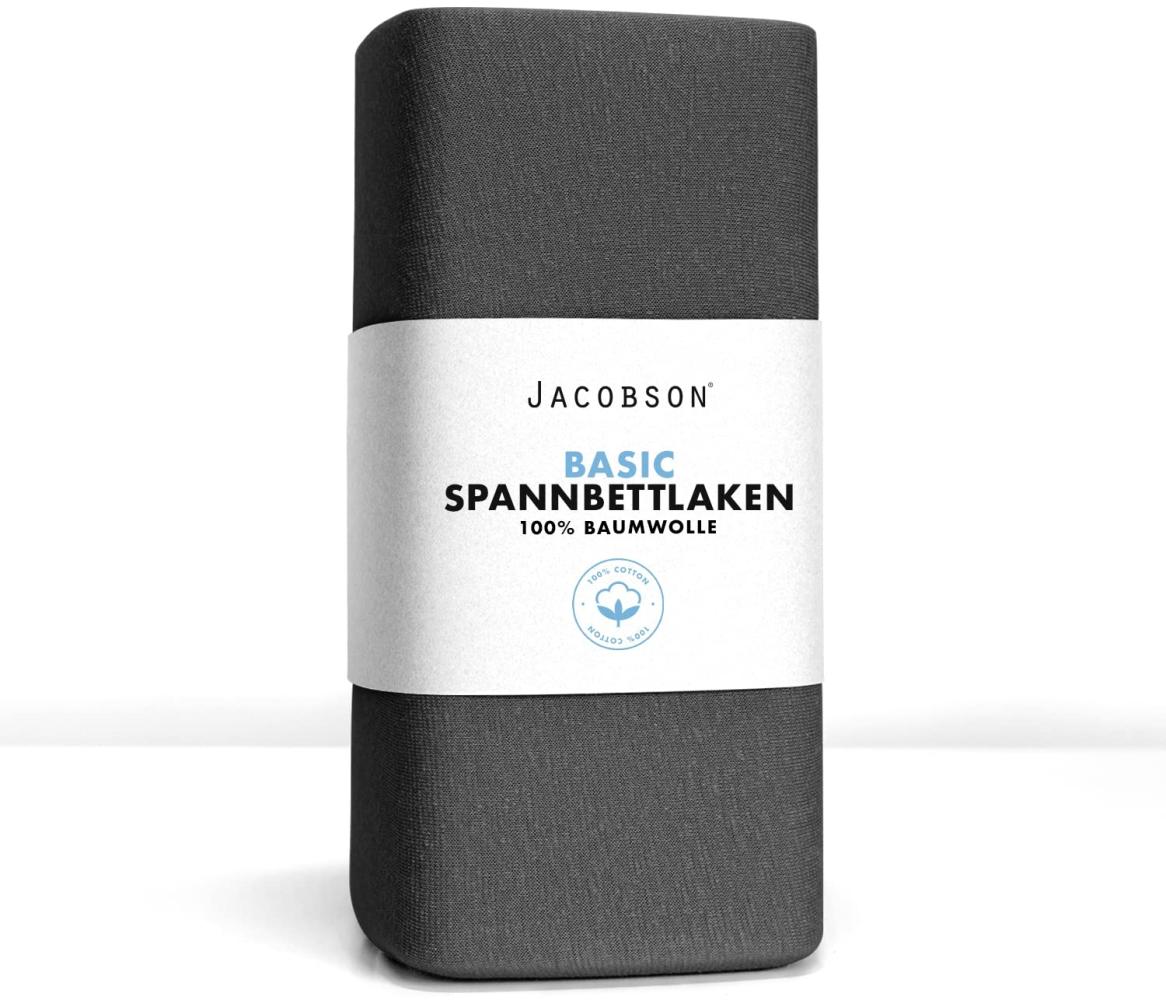 Jacobson Jersey Spannbettlaken Spannbetttuch Baumwolle Bettlaken (60x120-70x140 cm, Anthrazit) Bild 1