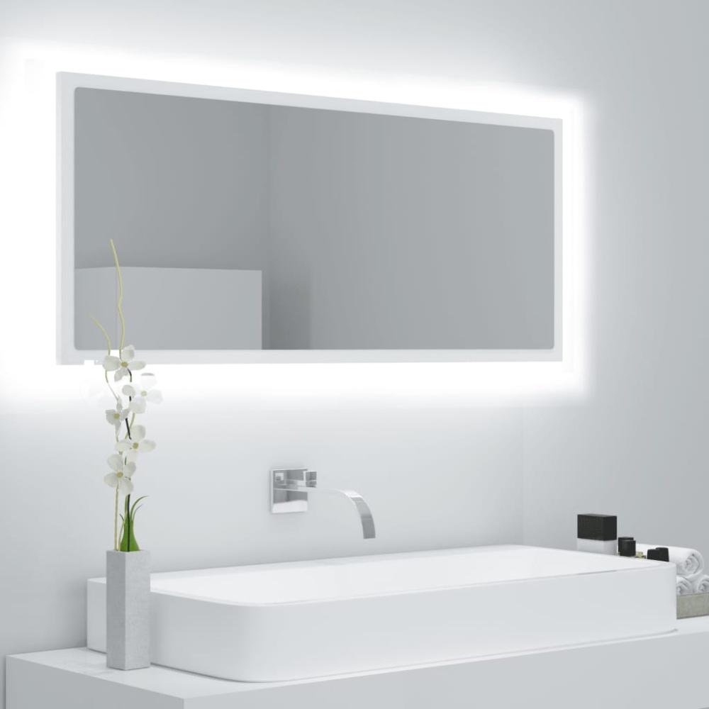 LED-Badspiegel, Spanplatte Weiß, 100 x 8,5 x 37 cm Bild 1