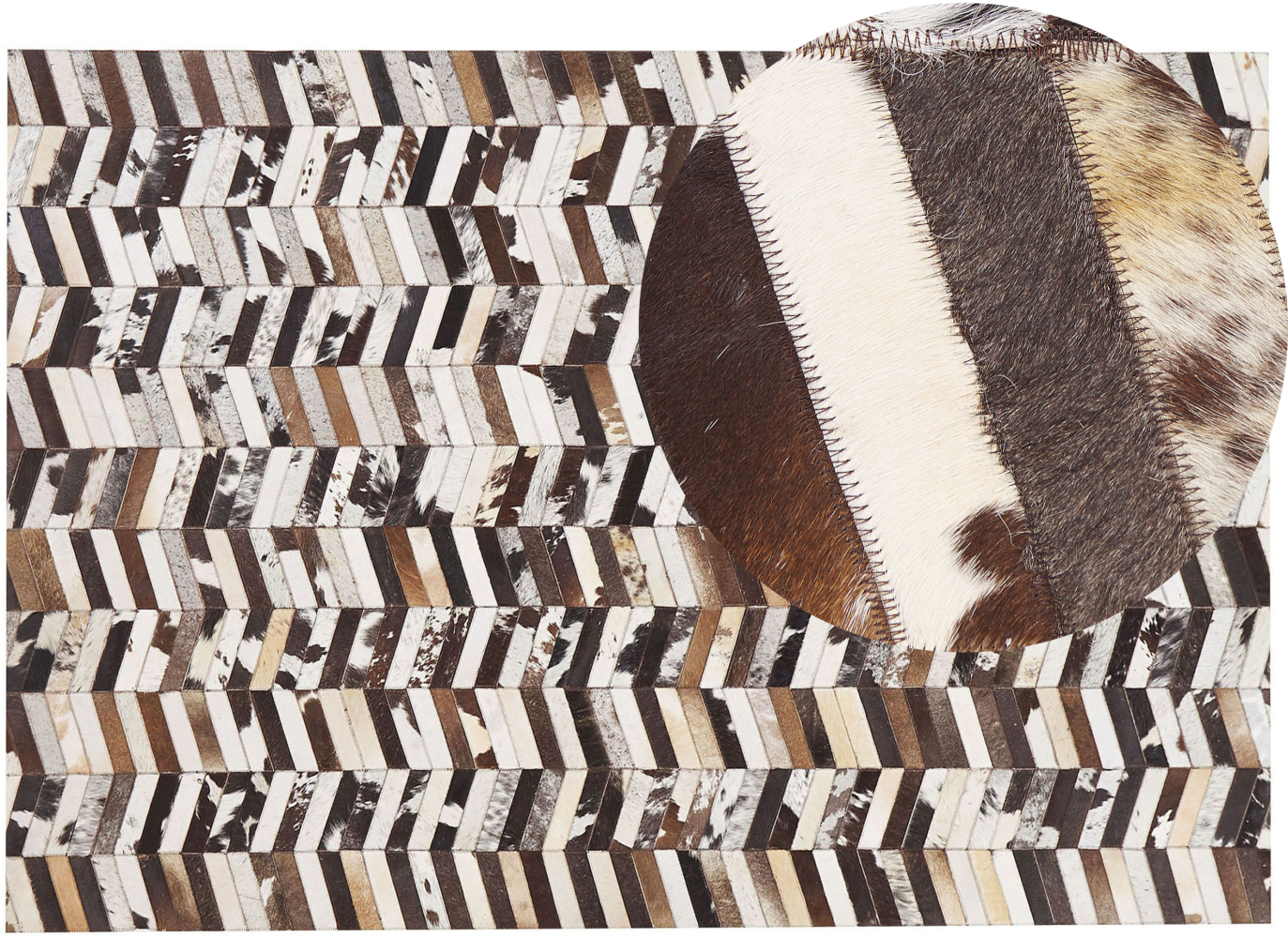 Teppich Kuhfell braun / weiß 160 x 230 cm Patchwork Kurzflor AKYELE Bild 1