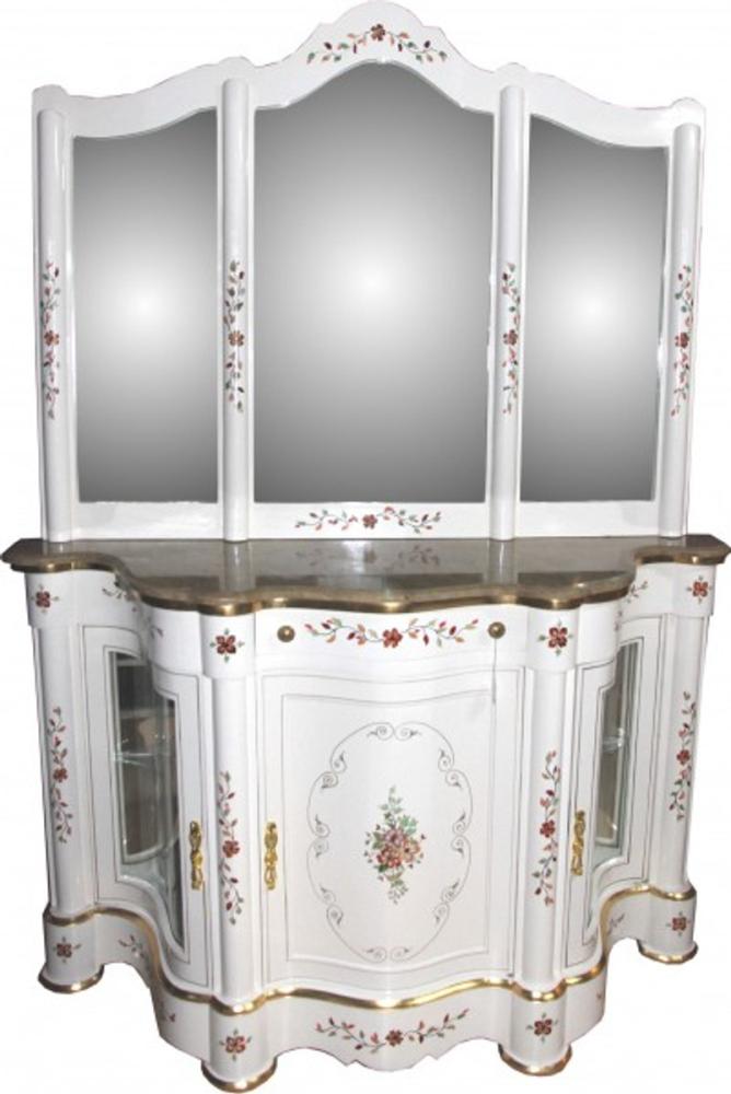 Casa Padrino Luxus Barock Schrank mit Spiegelkonsole Weiß Handbemalt mit Marmorplatte - Luxus Möbel Konsole mit Spiegel Bild 1
