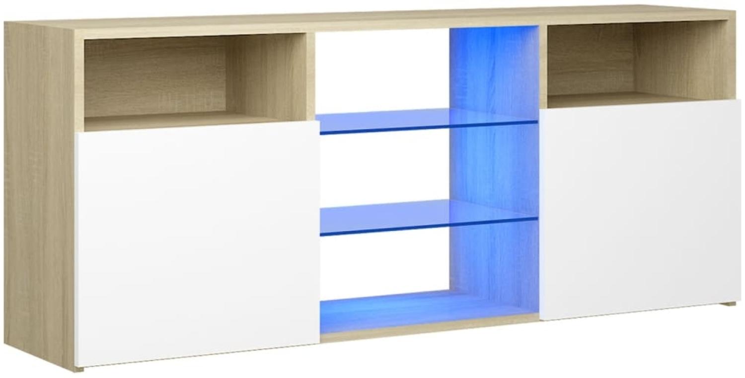 vidaXL TV-Schrank mit LED-Leuchten Weiß Sonoma-Eiche 120x30x50 cm Bild 1
