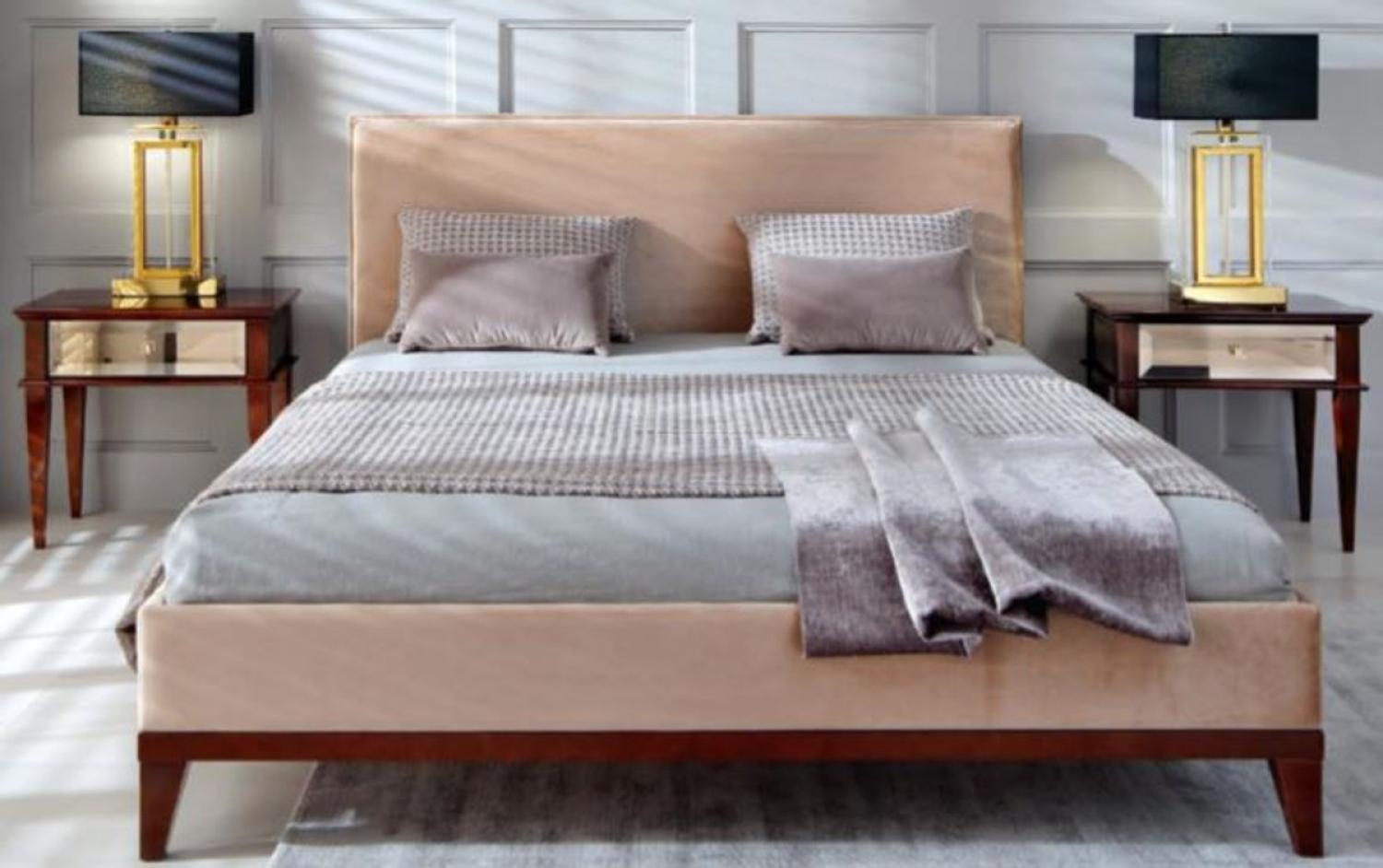 Casa Padrino Luxus Art Deco Doppelbett Beige / Braun 168 x 215 x H. 101 cm - Massivholz Bett - Art Deco Schlafzimmer Möbel Bild 1