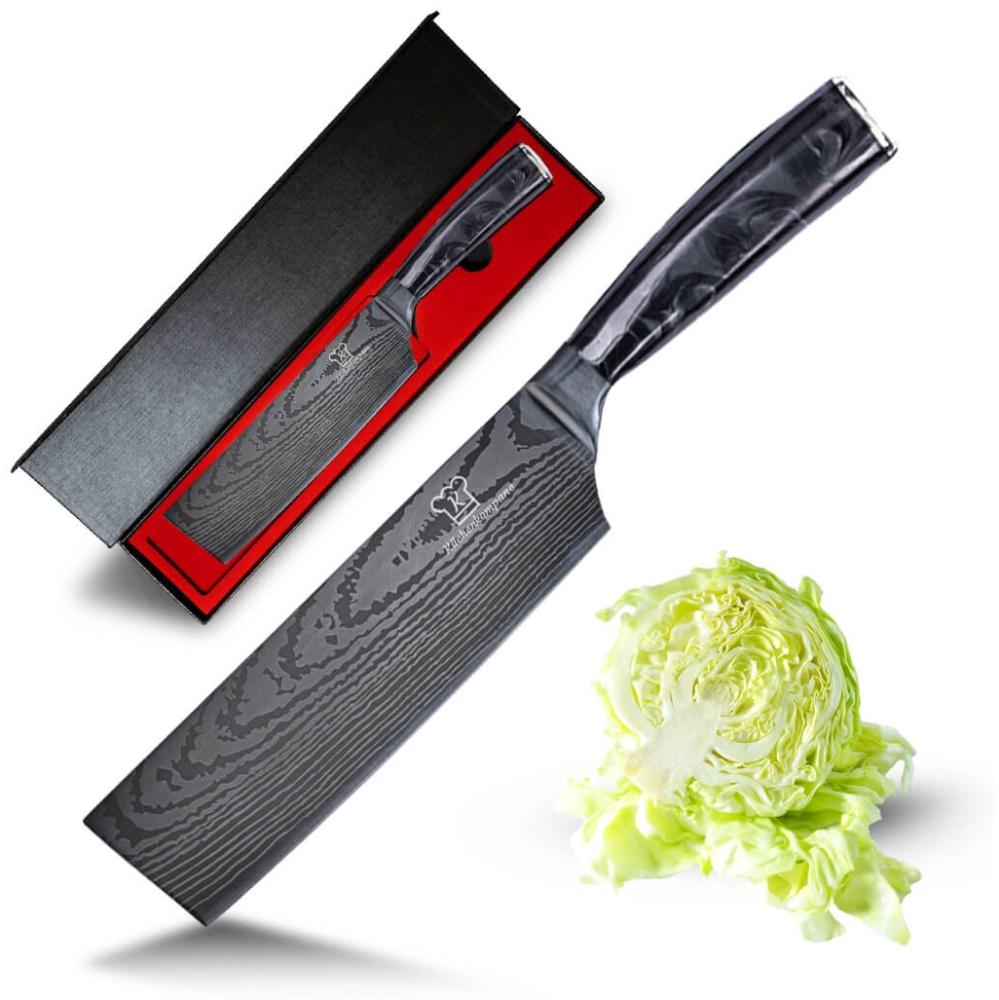 Kuro Nakiri - Messer aus gehärteter Edelstahl - Rasiermesser scharfe Klinge - Küchenmesser mit robustem Epoxidharz. Bild 1