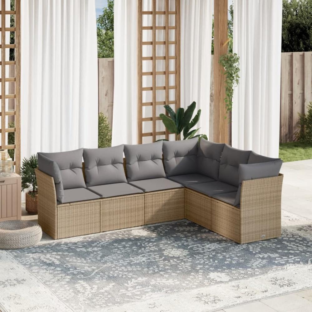 vidaXL 6-tlg. Garten-Sofagarnitur mit Kissen Beige Poly Rattan Bild 1