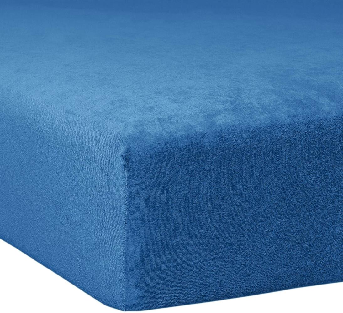 Traumschlaf Flausch Biber Boxspring Matratzen Spannbettlaken|90x190 cm - 100x200 cm| kobalt Bild 1