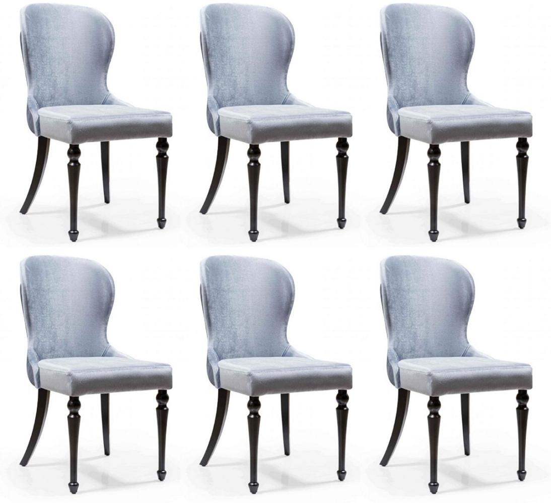 Casa Padrino Art Deco Esszimmer Stuhl Set Silber / Schwarz 49 x 50 x H. 89 cm - Küchen Stühle 6er Set - Art Deco Esszimmer Möbel Bild 1