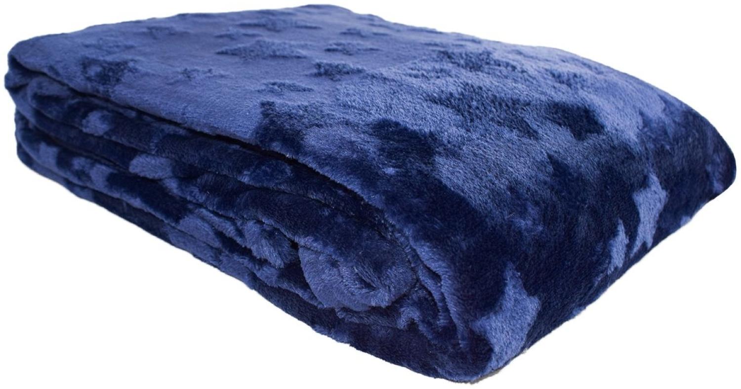 Wohndecke Flanell mit Herzen/Sternen 150 x 200 cm Kuscheldecke mit Design blau Bild 1