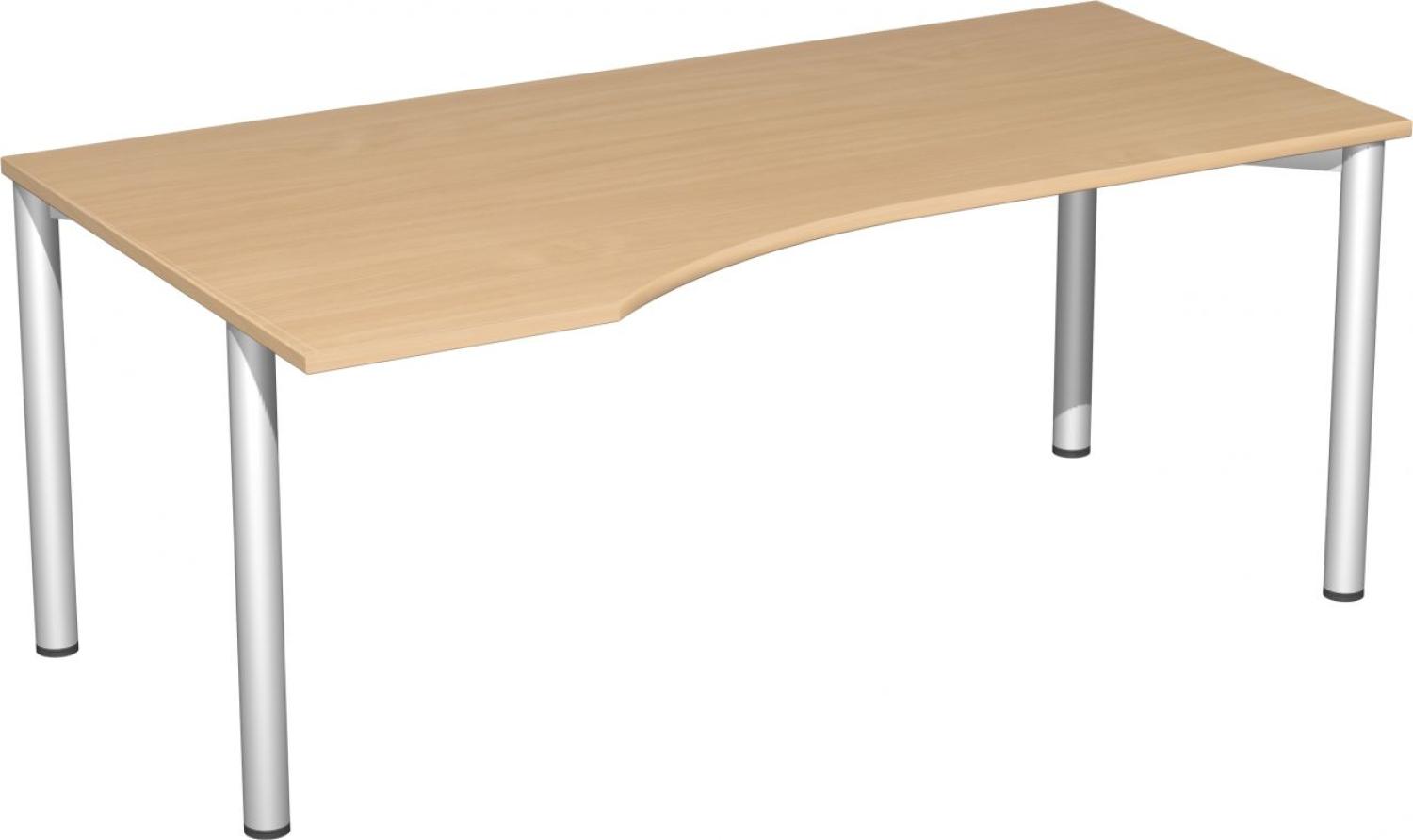 PC-Schreibtisch '4 Fuß Flex' links, feste Höhe 180x100x72cm, Buche / Silber Bild 1