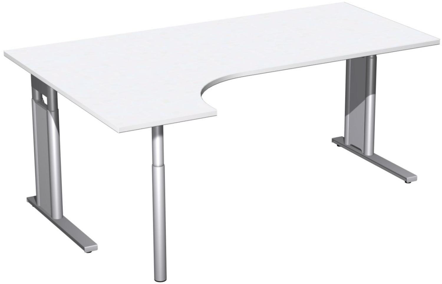 PC-Schreibtisch 'C Fuß Pro' links, höhenverstellbar, 180x120cm, Weiß / Silber Bild 1