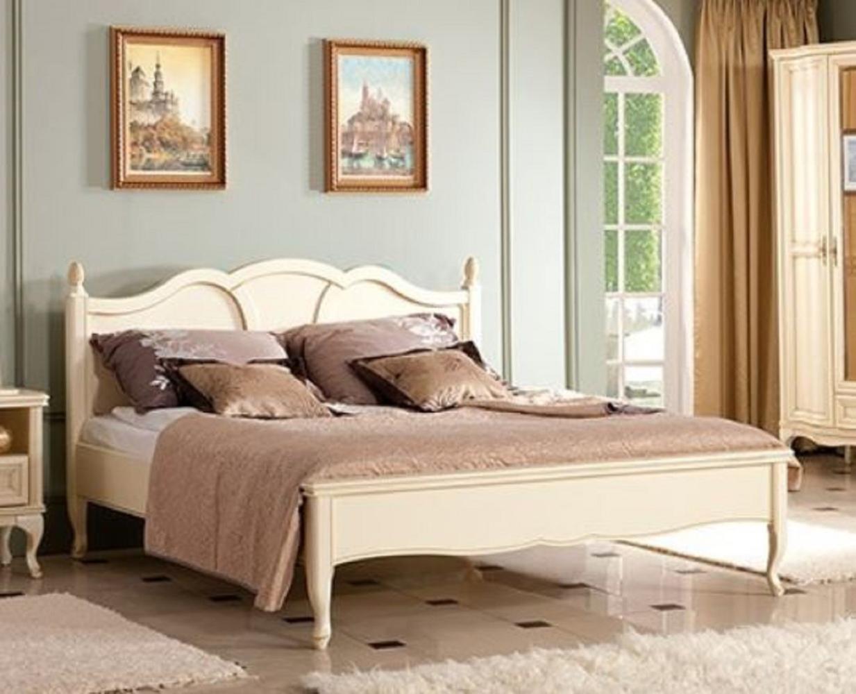 Casa Padrino Luxus Jugendstil Doppelbett Cremefarben 194 x 214,2 x H. 107,5 cm - Elegantes Massivholz Bett - Barock & Jugendstil Schlafzimmer Möbel Bild 1