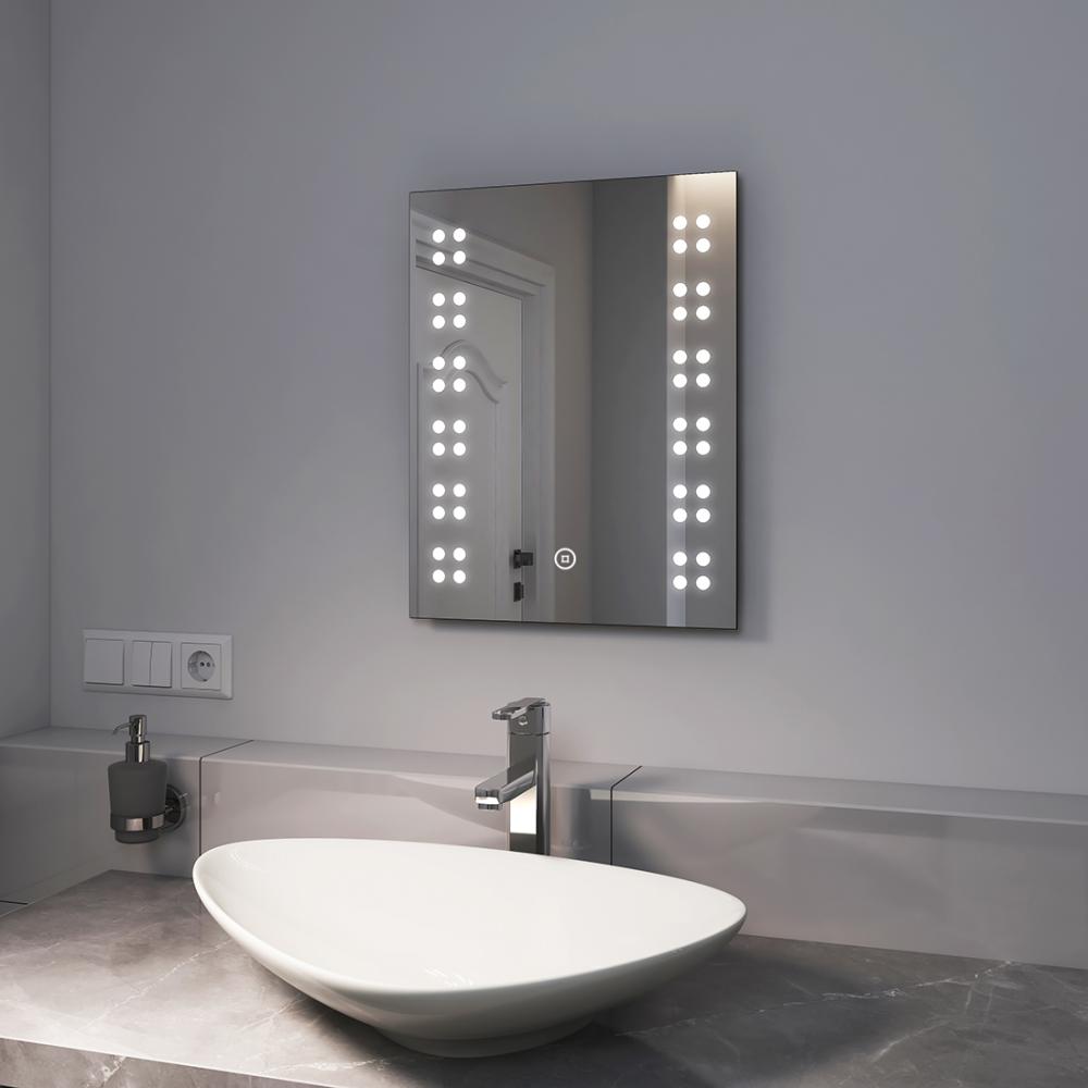 EMKE LED Badspiegel mit Beleuchtung 39x50cm Badezimmerspiegel mit Touchschalter Wandspiegel mit Beleuchtung 6000K Kaltweiß Lichtspiegel IP44 energiesparend Bild 1